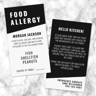 De Visite Carte du Chef pour Allergie Alimentaire