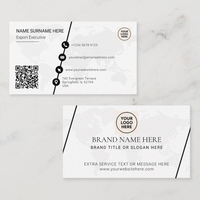De Visite Carte du monde QR Code formelle (Devant / Derrière)