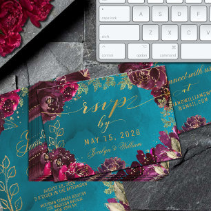 De Visite Carte en ligne Aqua Turquoise Merlot Jewel Tone Go