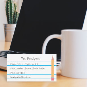 De Visite Carte flashcard personnalisée du tuteur privé