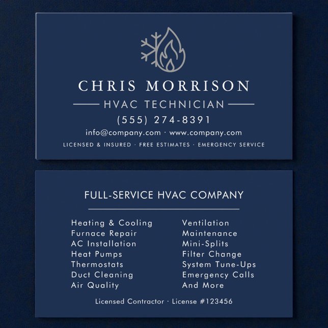 De Visite Carte HVAC Bleu Nuit Argentée  (Créateur téléchargé)