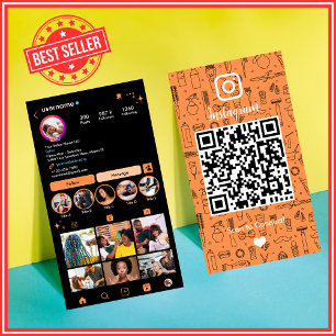 De Visite Carte Instagram QR sociale du salon Orange vibrant