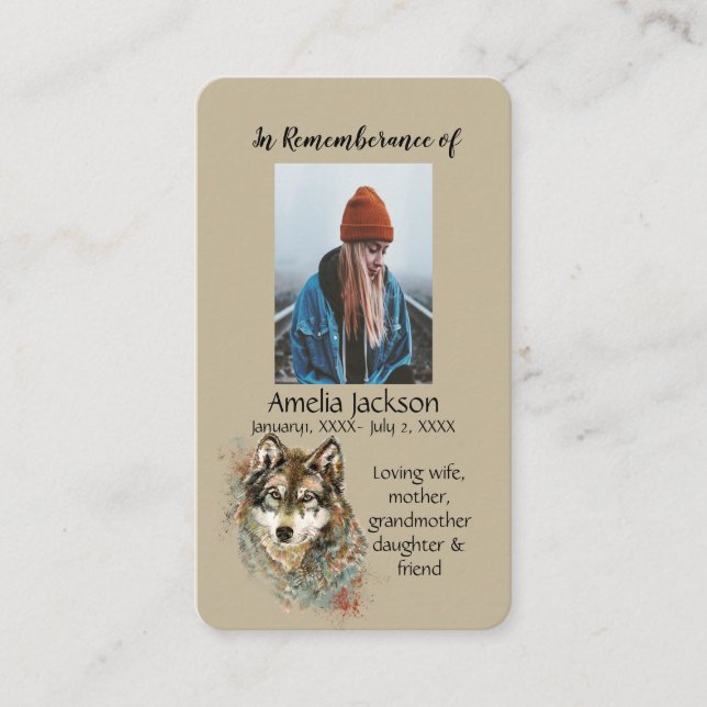 De Visite Carte mémoire Memorial Aquarelle Wolf Animaux (Devant)