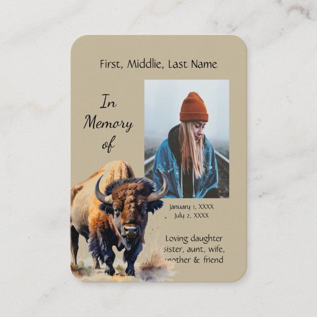 De Visite Carte mémoire Memorial Watercolor Bison Animaux (Devant)