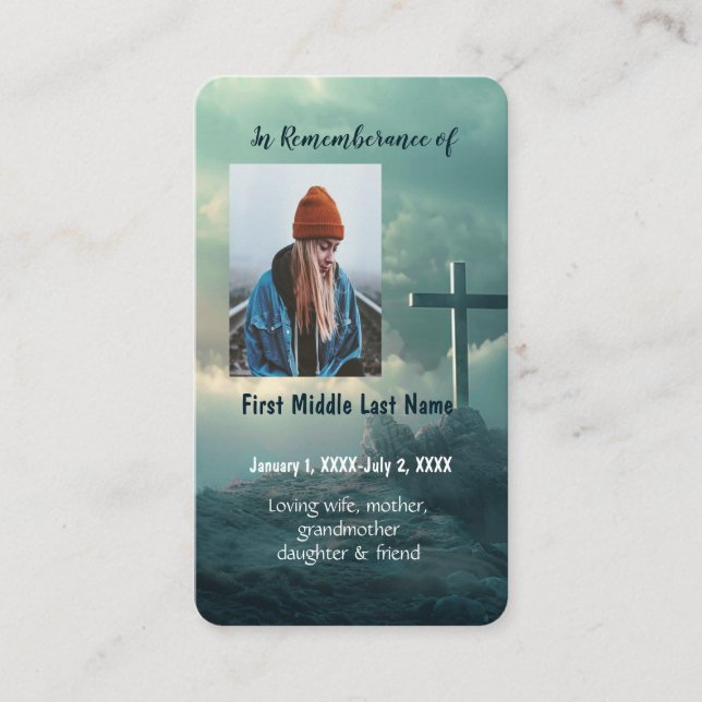 De Visite Carte mémorial Croix chrétienne sur une colline (Devant)