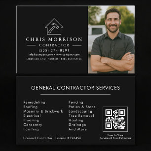 De Visite Carte photo QR Code pour entrepreneur général en c