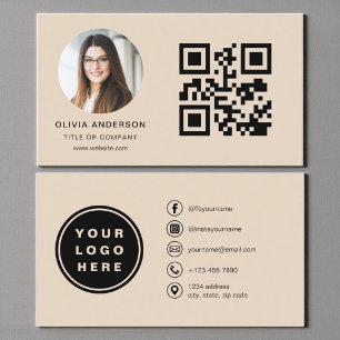 De Visite Carte Photo Taupe avec Code QR Réseaux Sociaux