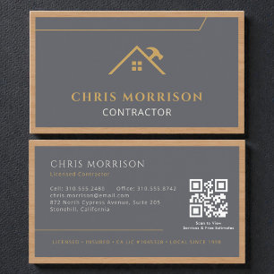 De Visite Carte professionnelle en bois grise avec QR Code