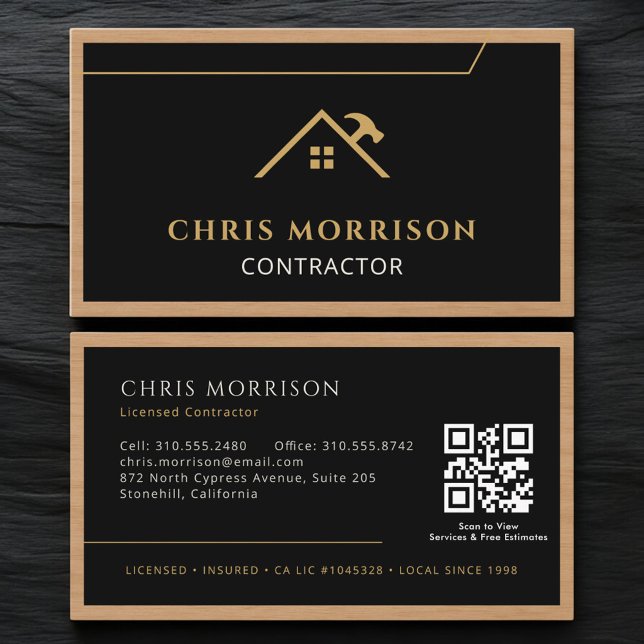 De Visite Carte professionnelle en bois noir avec QR Code (Créateur téléchargé)