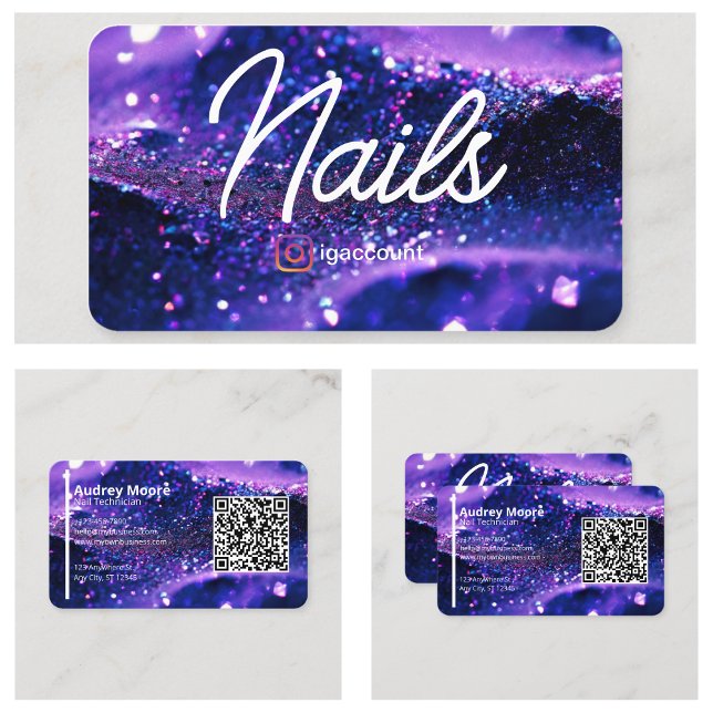 De Visite Carte professionnelle tendance violette Code QR Te (Trendy Purple Professional Card QR Code Nail Tech
)