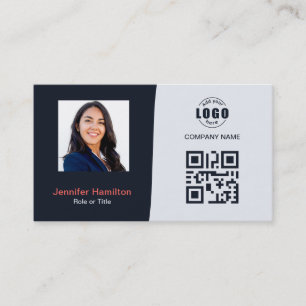 De Visite Carte QRCode professionnelle photo bleu marine rou