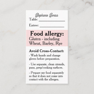 De Visite Carte restaurant d'allergie au gluten, Celiac salu