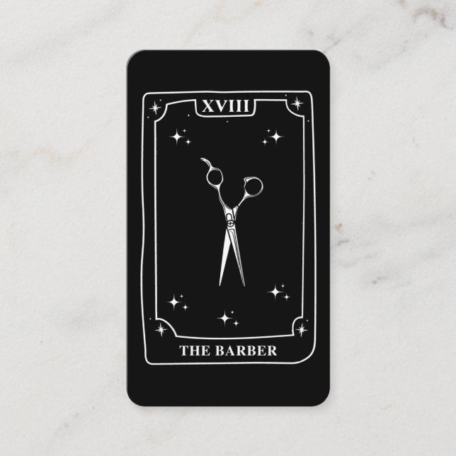 De Visite Carte Tarot Mystique noir blanc ciseaux Barber (Devant)