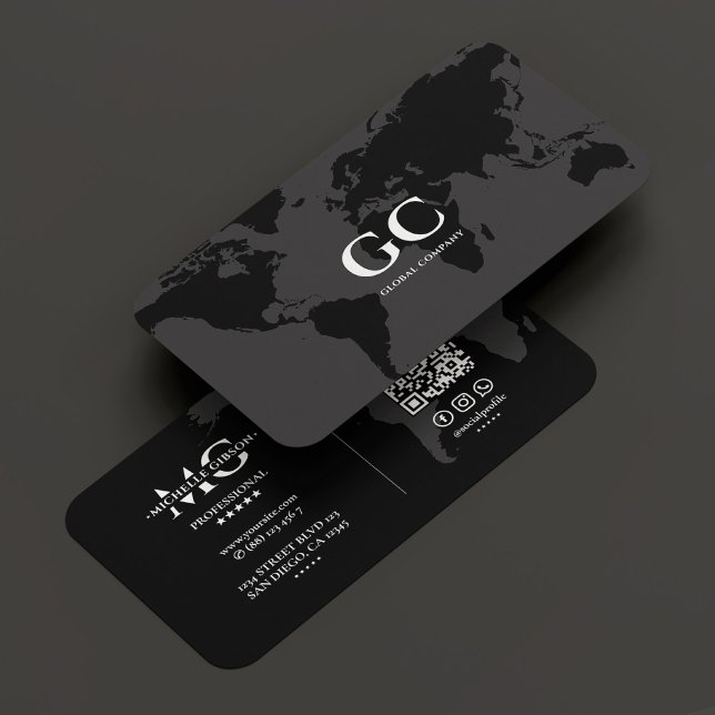 De Visite Élégante carte mondiale professionnelle Black Grey (Elegant Professional Global World Map Black Grey Business Card
)