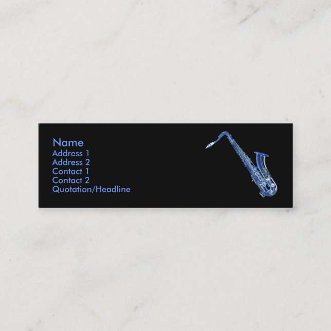 De Visite Mini Carte profil bleu saxophone (Devant)