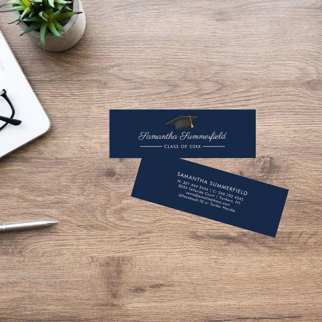 De Visite Mini Graduation 2025 Nom Script moderne Carte Bleue Mar (Graduation 2025 Grad Student Navy Blue Mini Calling Card)