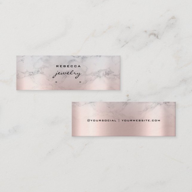 De Visite Mini Rose Gold Pink Marble Script Earring carte d'affic (Devant / Derrière)