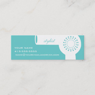 De Visite Mini Sèche-cheveux blanc et carte Styliste Turquoise
