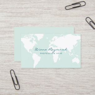 De Visite Miniature moderne, carte du monde sur bleu turquoi