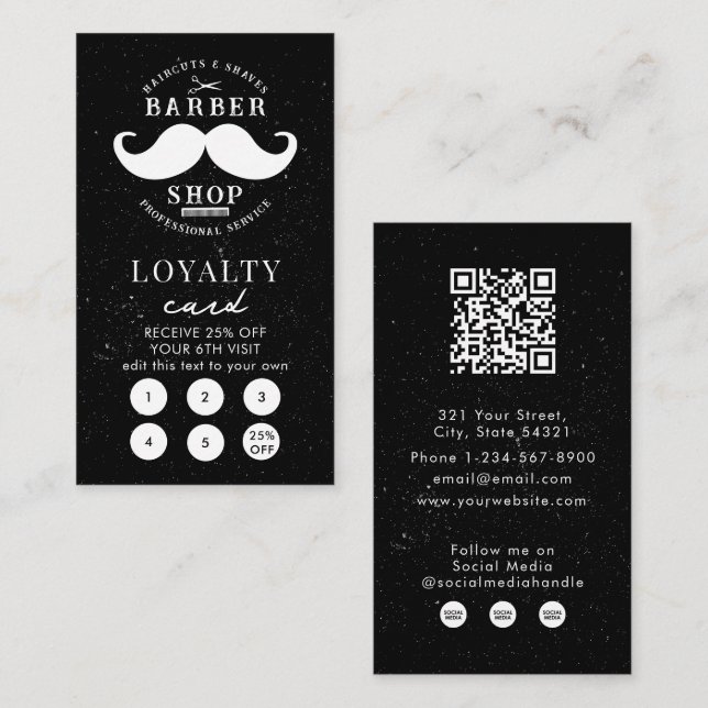De Visite Mustache Barber Shop Coiffeur Loyauté Carte (Devant / Derrière)