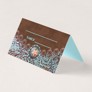 De Visite pays brun turquoise western mariage Carte Place