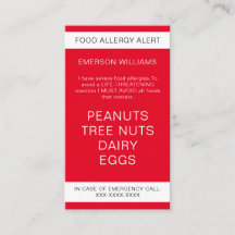 Red Food Allergy Alert Carte Chef personnalisée