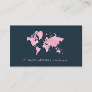 De Visite Rougissent la carte rose du monde d'aquarelle sur