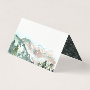 De Visite Rustique Watercolor Mountains Mariage Carte Place