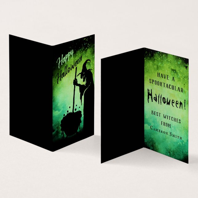 De Visite Sorcière et chaudron Halloween classe mini carte (Intérieur et extérieur)