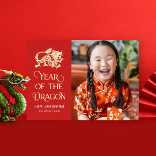 De Vœux En Aluminium Année Du Dragon FOIL Carte Chinoise Nouvel An
