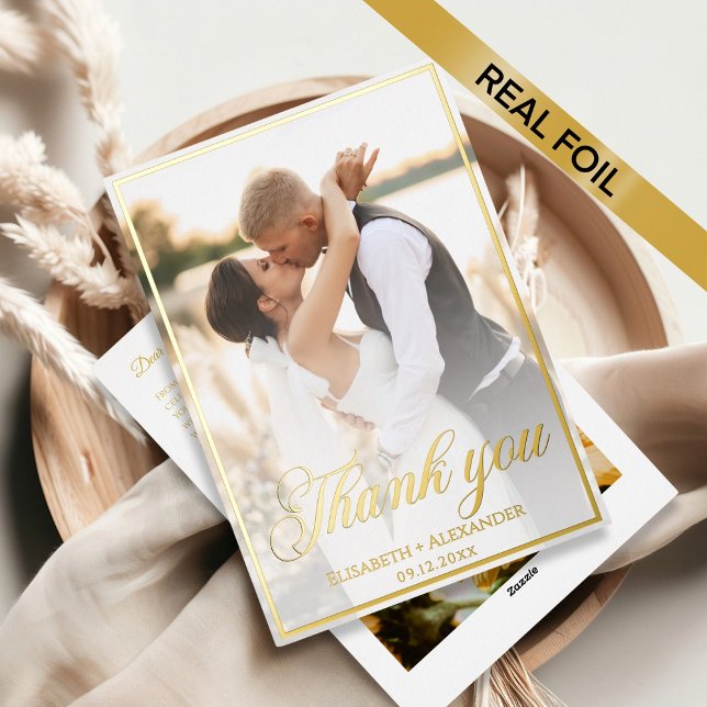 De Vœux En Aluminium Carte mariage  photo Script Merci (Wedding Phote Script Foil Thank You Card)