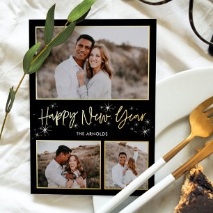 De Vœux En Aluminium Carte photo FOIL Bonne Année Ciel scintillant