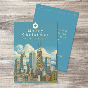 De Vœux En Aluminium Joyeuse carte Foil Christmas Chicago Skyline Holid