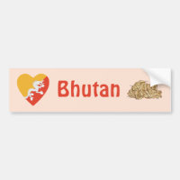 Autocollant Bhutan Drapeau Cœur + Carte