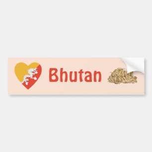 De Voiture Autocollant Bhutan Drapeau Cœur + Carte