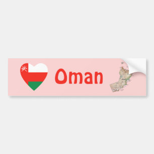 De Voiture Autocollant Oman Drapeau Cœur + Carte