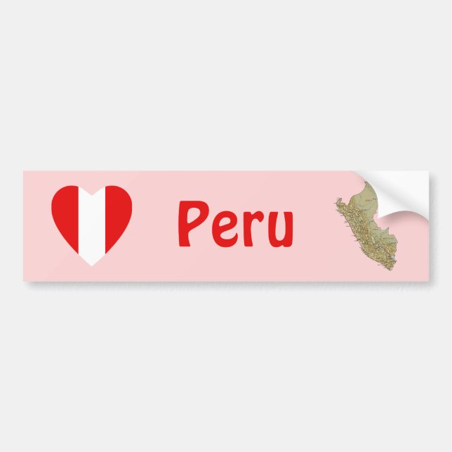 De Voiture Autocollant pare-chocs Pérou Drapeau Cœur + Carte (Devant)