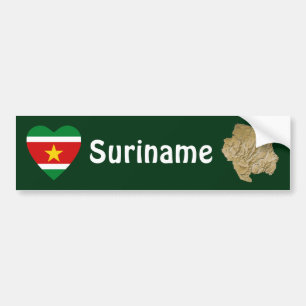 De Voiture Autocollant Suriname Drapeau Cœur + Carte
