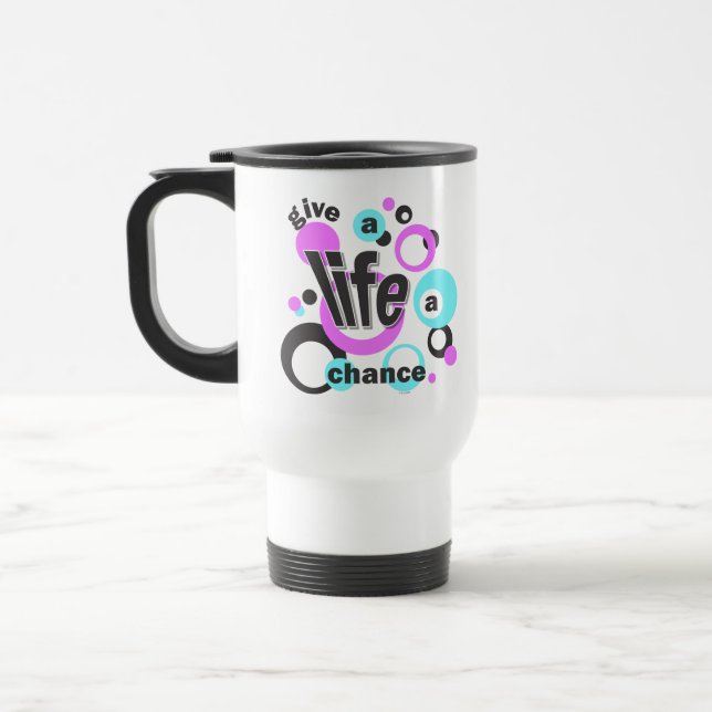 De Voyage Travel mug with a pro-life message. (Gauche)