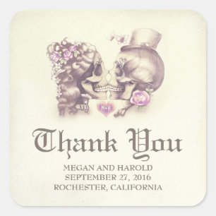 Dead and Nice Skull Couple Wedding Vielen Dank Quadratischer Aufkleber
