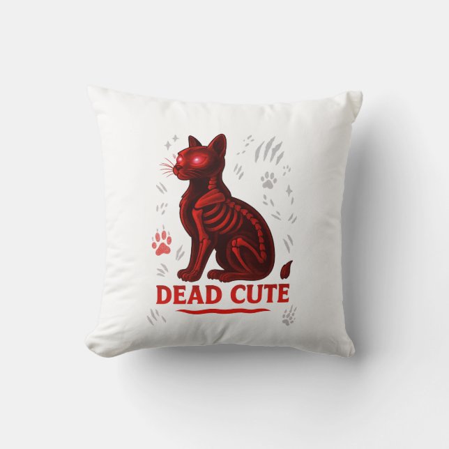 Dead Cute – Halloween Cat T-Shirt Kissen (Vorderseite)