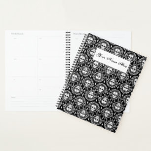Dead Damask Chic Sugar Skulls Weiß auf schwarz Planer