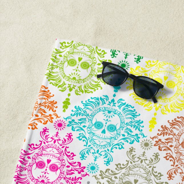 Dead Damask Festive Colors Sugar Skull Muster Strandtuch (Beispiel)