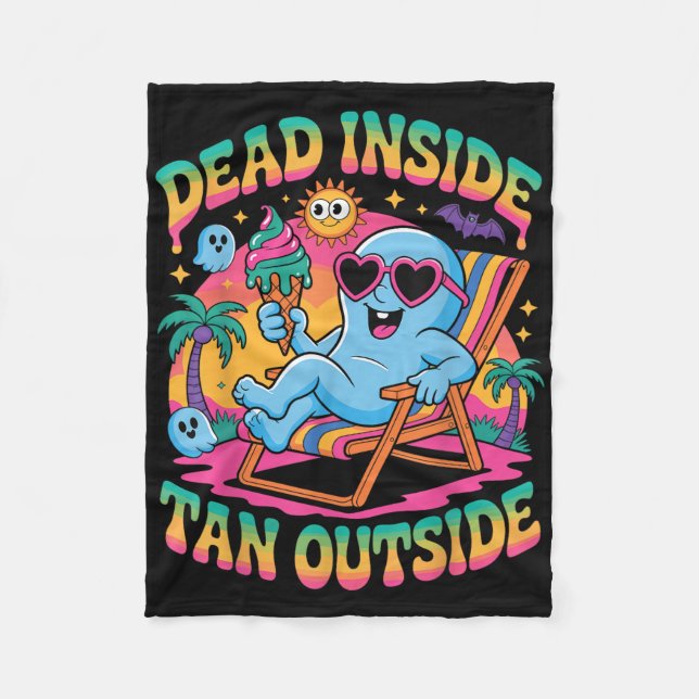 Dead Inside Tan Outdoor Funny Ghost Summerween Fleecedecke (Vorderseite)
