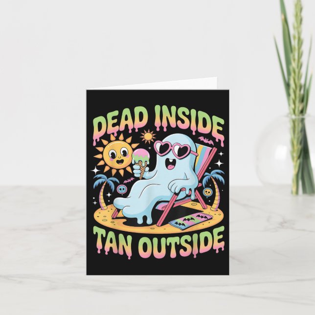 Dead Inside Tan Outdoor Funny Ghost Summerween Karte (Vorderseite)