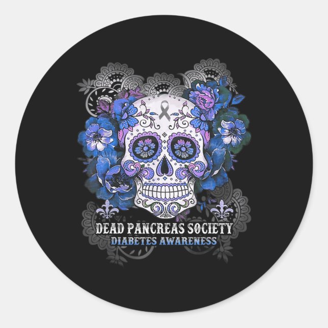 Dead Pankreas Society Sugar Skull Diabetes Bewusst Runder Aufkleber (Vorderseite)