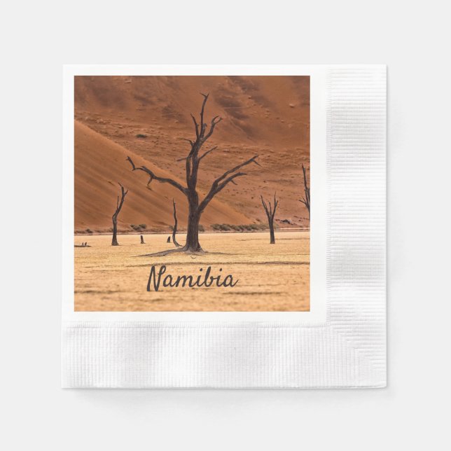 Dead Vlei Namibia Landschaft Foto mit Text Serviette (Vorderseite)