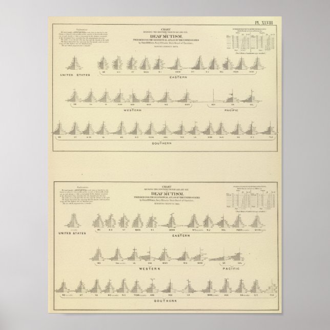 Deaf and Mutism, Statistical US Lithograph Poster (Vorne)