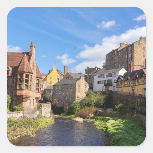 Dean Village, Edinburgh, Schottland Quadratischer Aufkleber (Vorderseite)