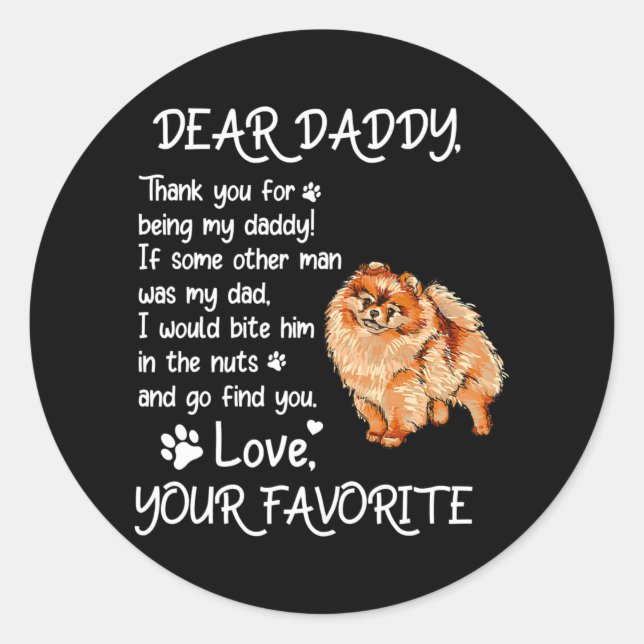 Dear Daddy Pomeranian Dog Dad Father's Day  Runder Aufkleber (Vorderseite)